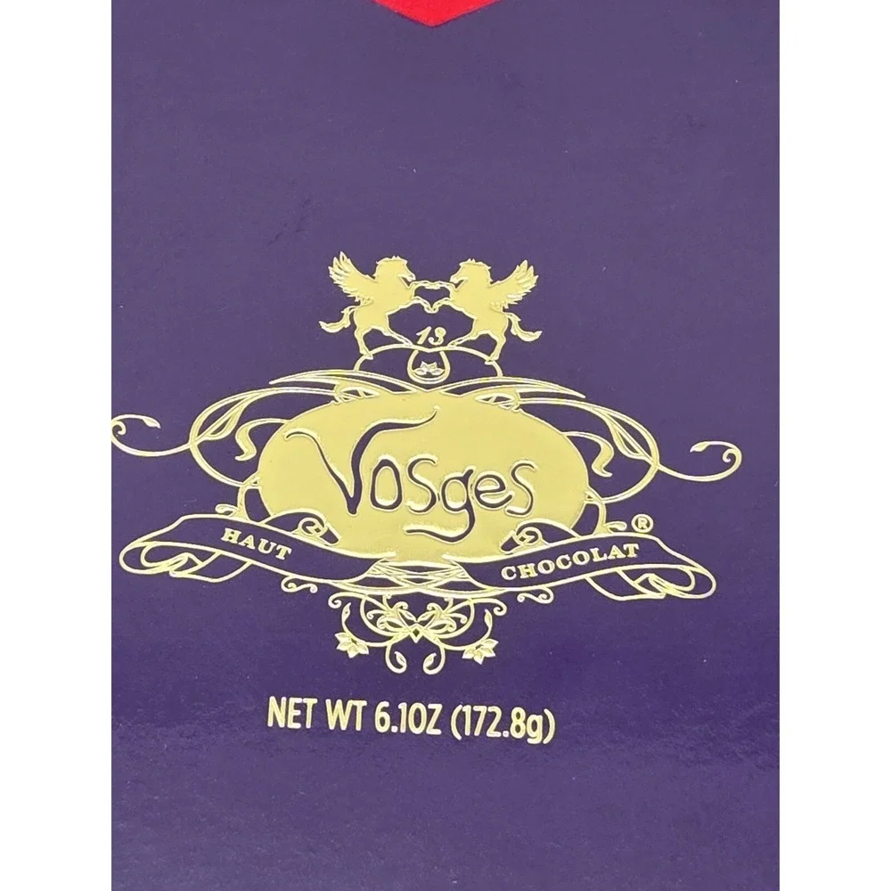 Vosges Chocolate Empty Box Red Purple Heart Flocked 8.5